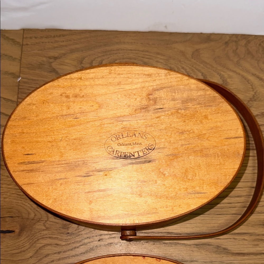 Shaker Sewing Basket Embroidered Lid Wooden Basket - Picture 10 of 14